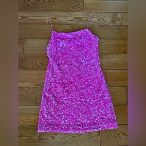 Hot Pink Sequin Mini Dress | Spaghetti Strap Party Dress